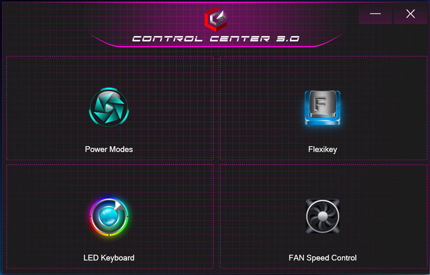 Genuine ZEUS 17R 內建的 Control Center 3.0 提供了四大功能的快捷面板。