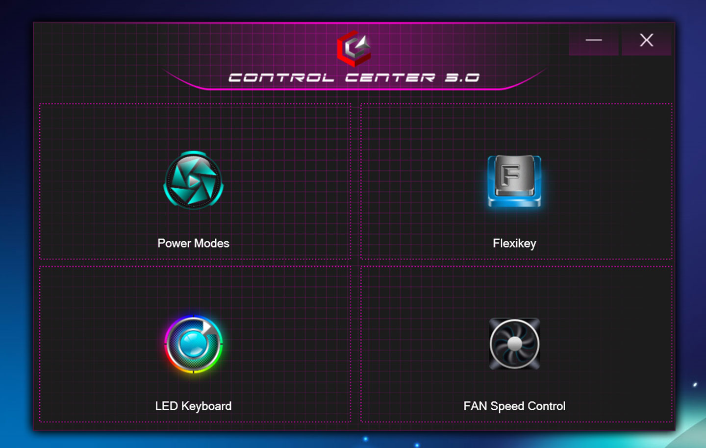 Genuine 捷元 ZEUS 15H 內建了「Control Center 3.0」工具,可快速呼叫運行模式(Power Modes)、鍵盤功能設定(Flexikey)、鍵盤背光設定(LED Keyboard)與風扇運行切換(FAN Speed Control)這主要功能。